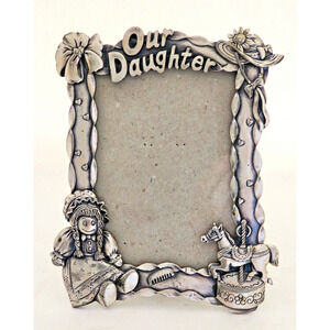 Picture Frame-Pewter-"Our Daughter"-Doll-Carousel Horse-6"x4" Frame-Glass Cover